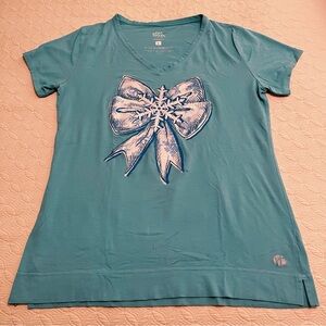 Raw Threads Frozen Elsa Bow Women’s Core V Bamboo Running Shirt (size Large)